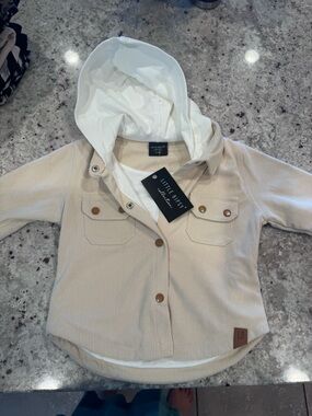 Little Bipsy Beige Corduroy Hooded Jacket with White Lining